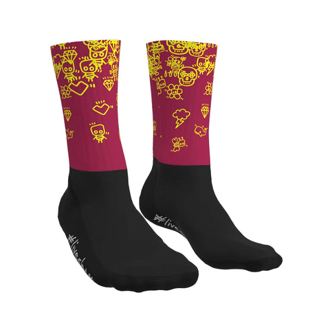 Calze SubliSbam BORDEAUX/YELLOW FLUO RAIN